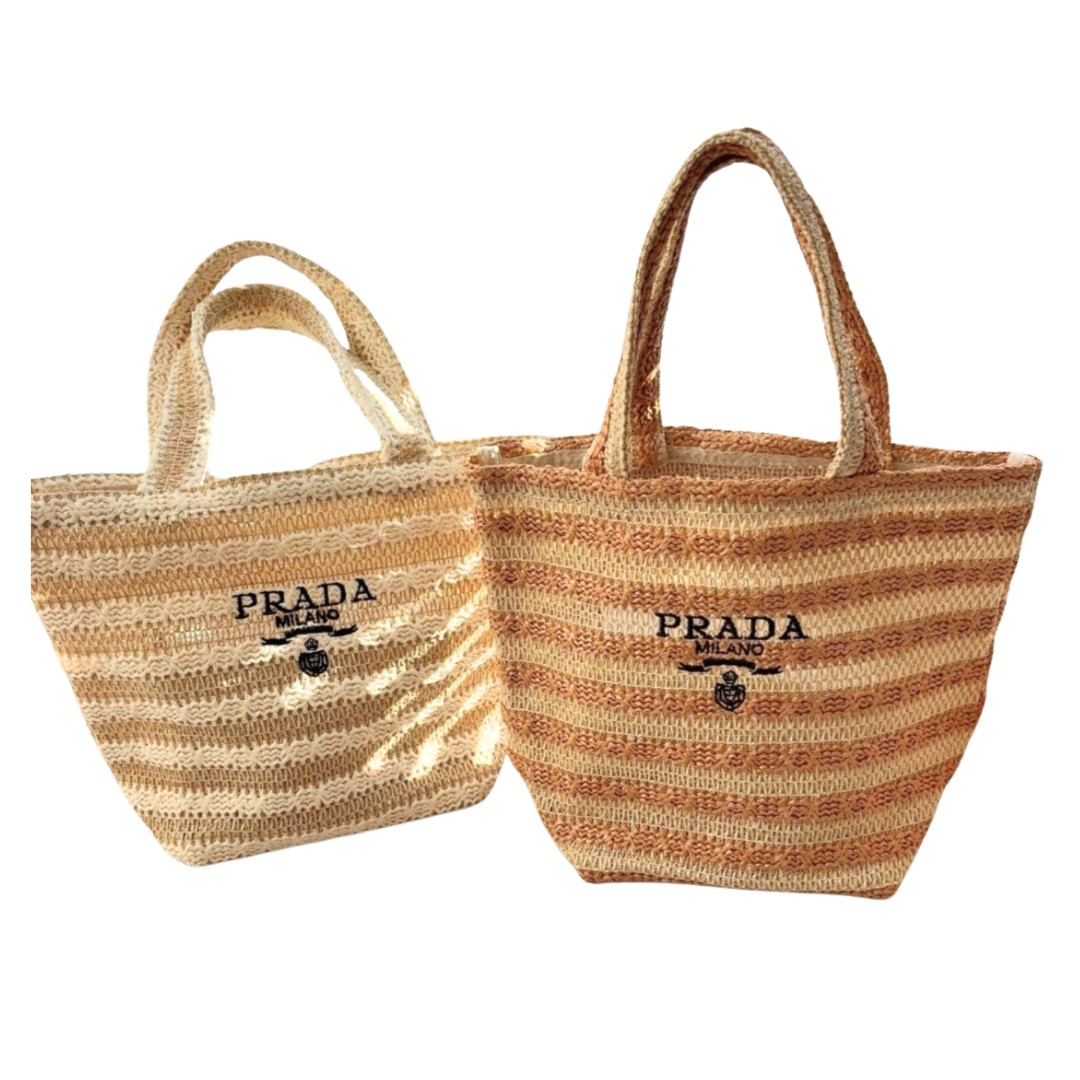 Prada Raffia Striped Handbag