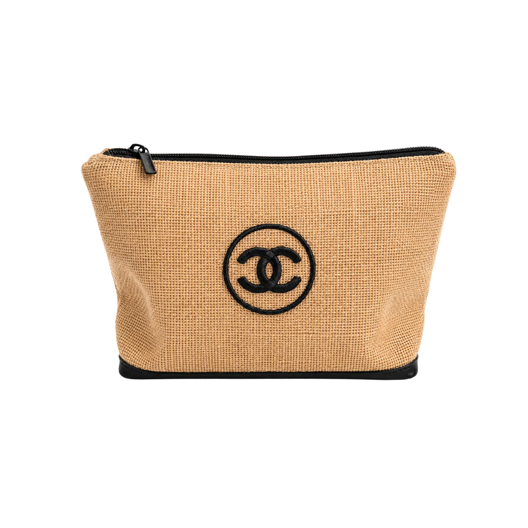 Chanel Logo Pouch - Beige and Black