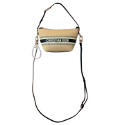 Christian Dior Handbag with Leather Strap + Pearl Charm Keychain - Beige