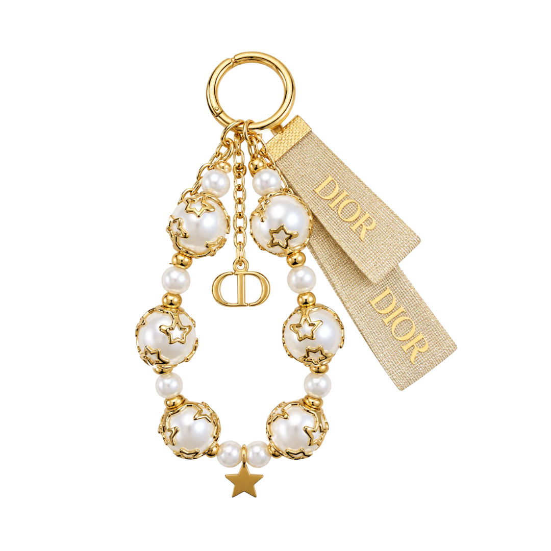 Dior Gold Pearl And Star Keychain