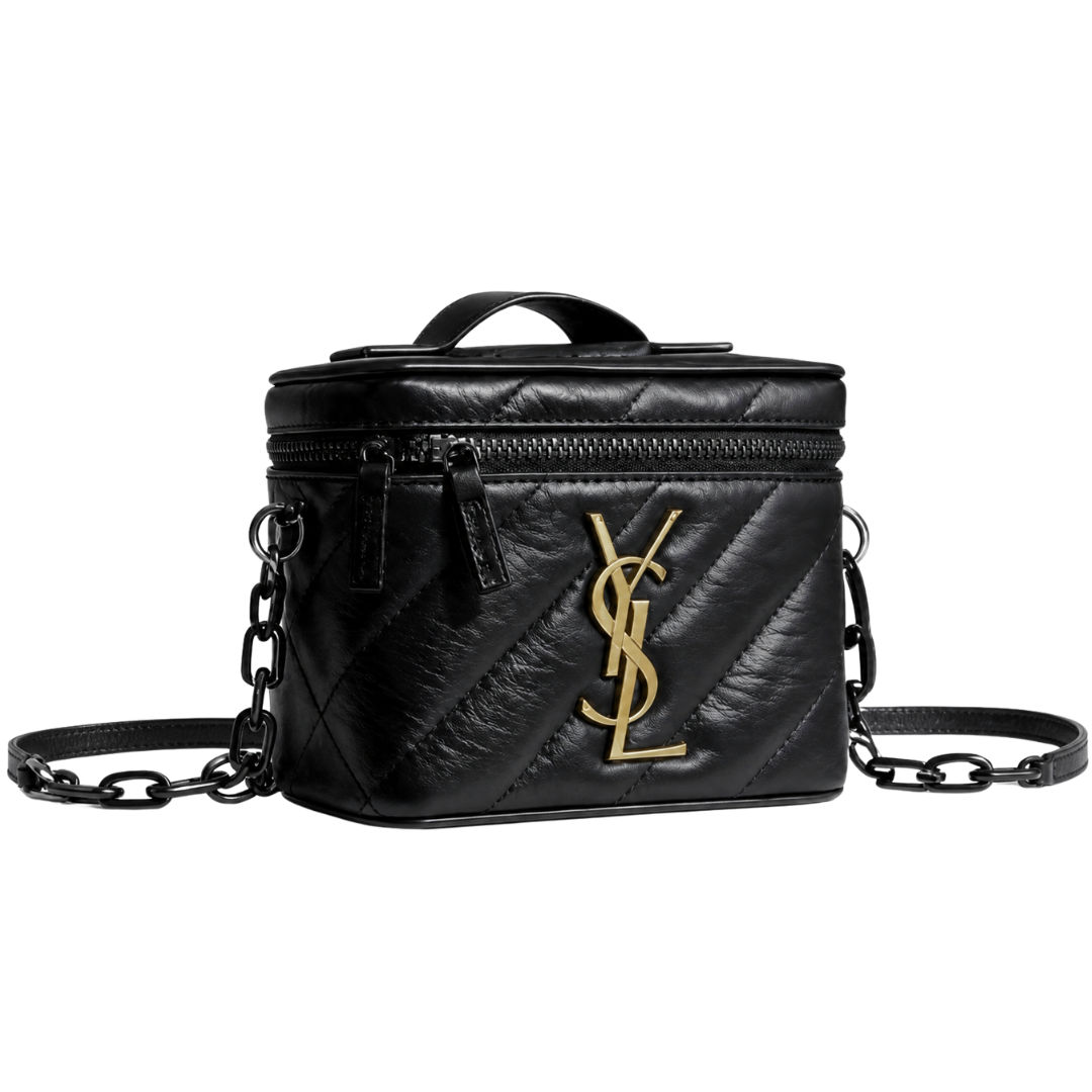 YSL Rectangular Quilted Cosmetic Bag - Gold Logo