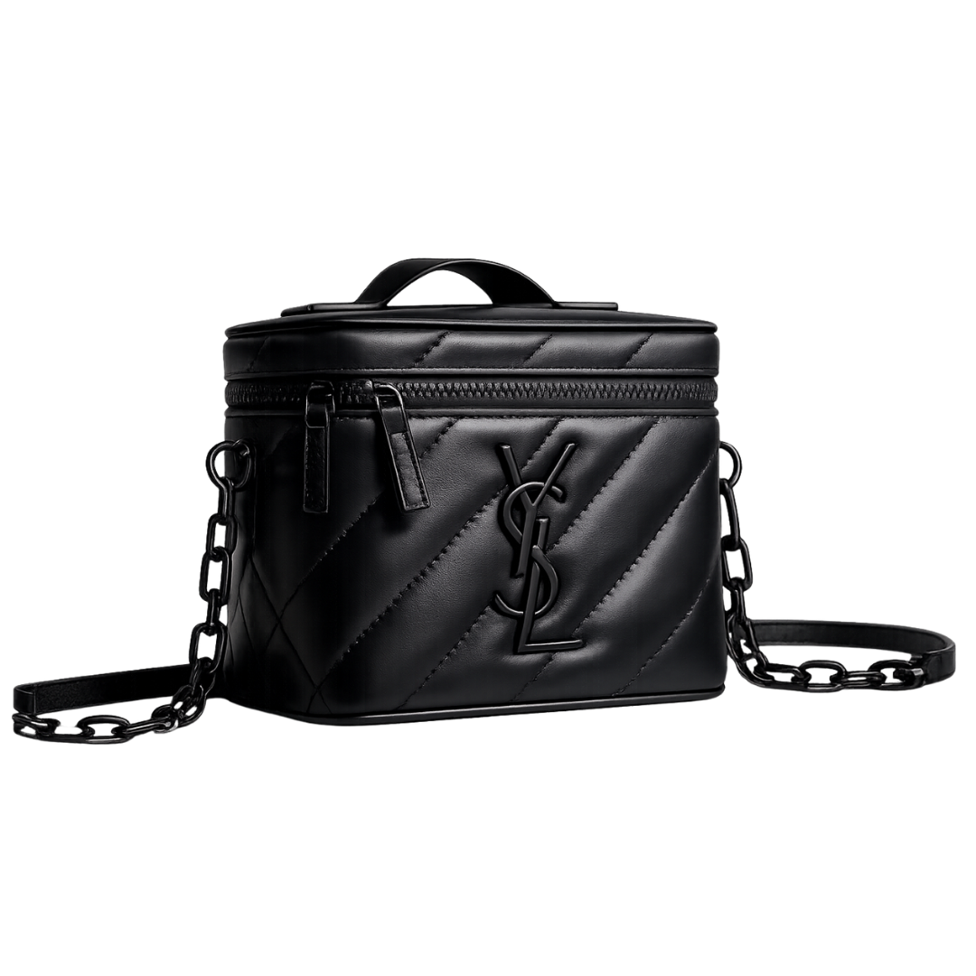 YSL Rectangular Quilted Cosmetic Bag - Black Logo