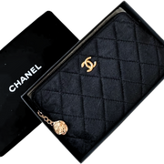 CHANEL Beauty Velvet Pouch with Gold Camellia Chain - Black