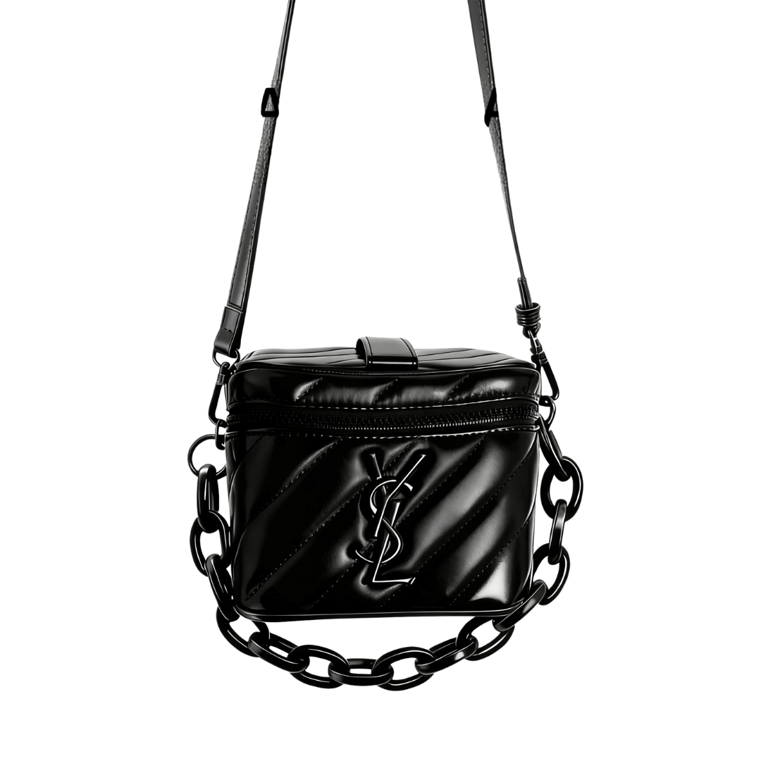 YSL Rectangular Quilted Cosmetic Bag - Black Logo