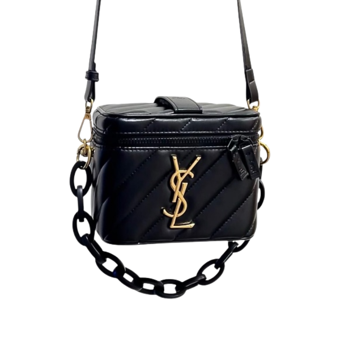 YSL Rectangular Quilted Cosmetic Bag - Gold Logo