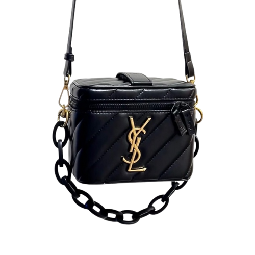 YSL Rectangular Quilted Cosmetic Bag - Gold Logo